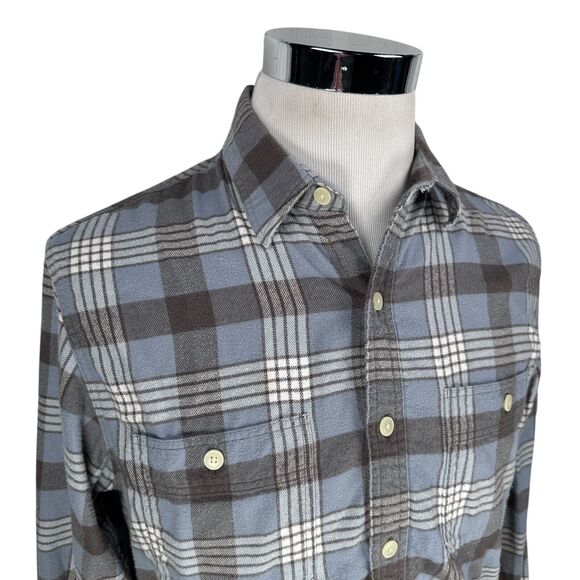 J.Crew Flannel Shirt Mens Medium Gray Blue Plaid Long Sleeve Button Up Cotton - Picture 2 of 10